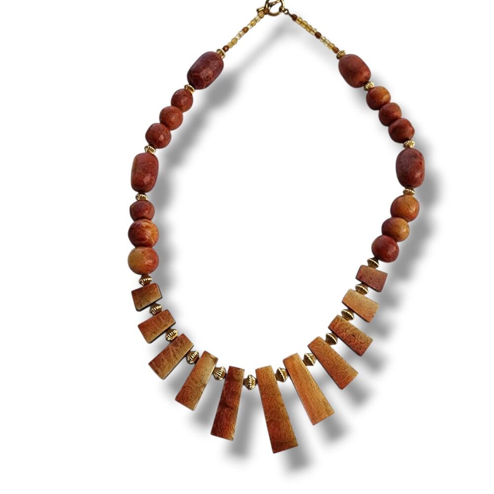 Vintage‎ Apple Coral Statement Necklace Boho Coastalgranny Artsy New red Orange